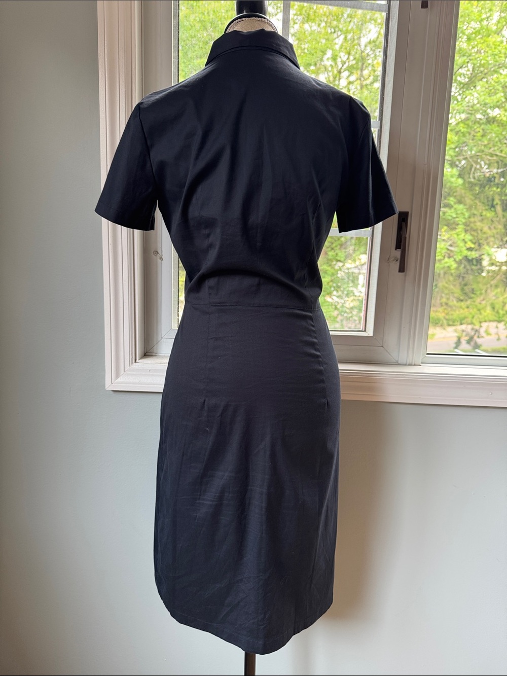 Theory black stretch cotton fitted short sleeve shirt midi dress small size 6 - Picture 6 of 10